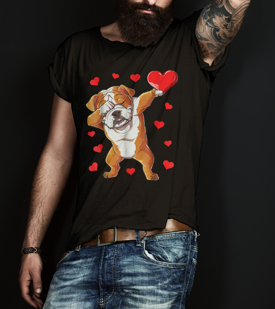 Dabbing English Bulldog Valentines Day Dog Heart Boys16 Romantic Gesture T-Shirt