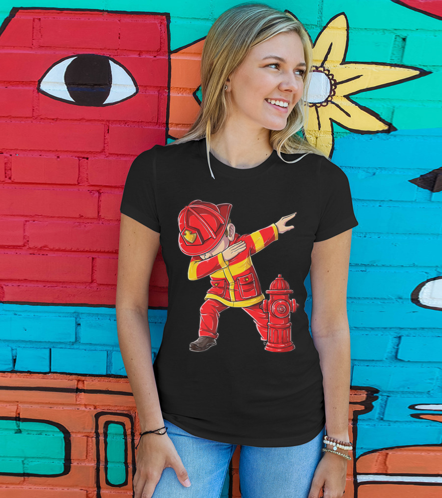 Dabbing Firefighter With Fire Hydrant Dab Dance Funny T-Shirt