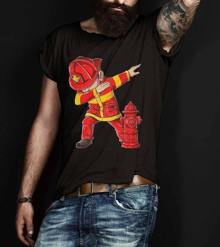 Dabbing Firefighter With Fire Hydrant Dab Dance Funny T-Shirt