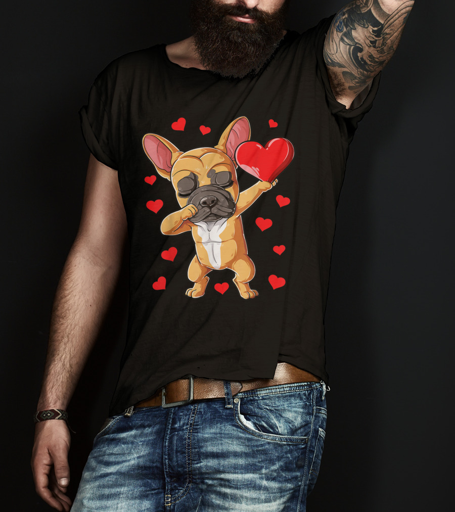Dabbing French Bulldog Valentine’s Day Dog Heart Boys10 Red Hearts T-Shirt