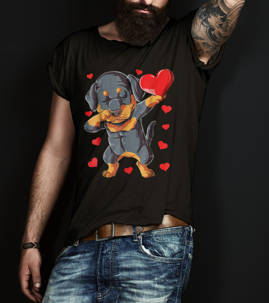 Valentines Day Dabbing Rottweiler Heart Dog Lover Boys15 T-Shirt