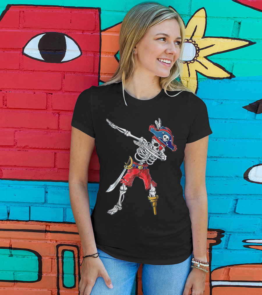 Dabbing Skeleton Pirate With Tricorn Hat And Cutlass T-Shirt