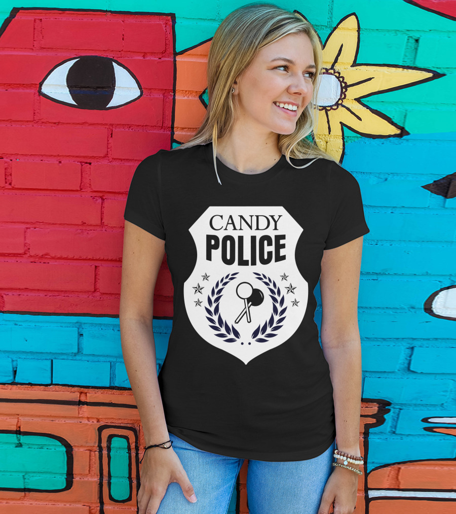 Candy Police Badge Funny Halloween Saying Parent Tee28 T-Shirt