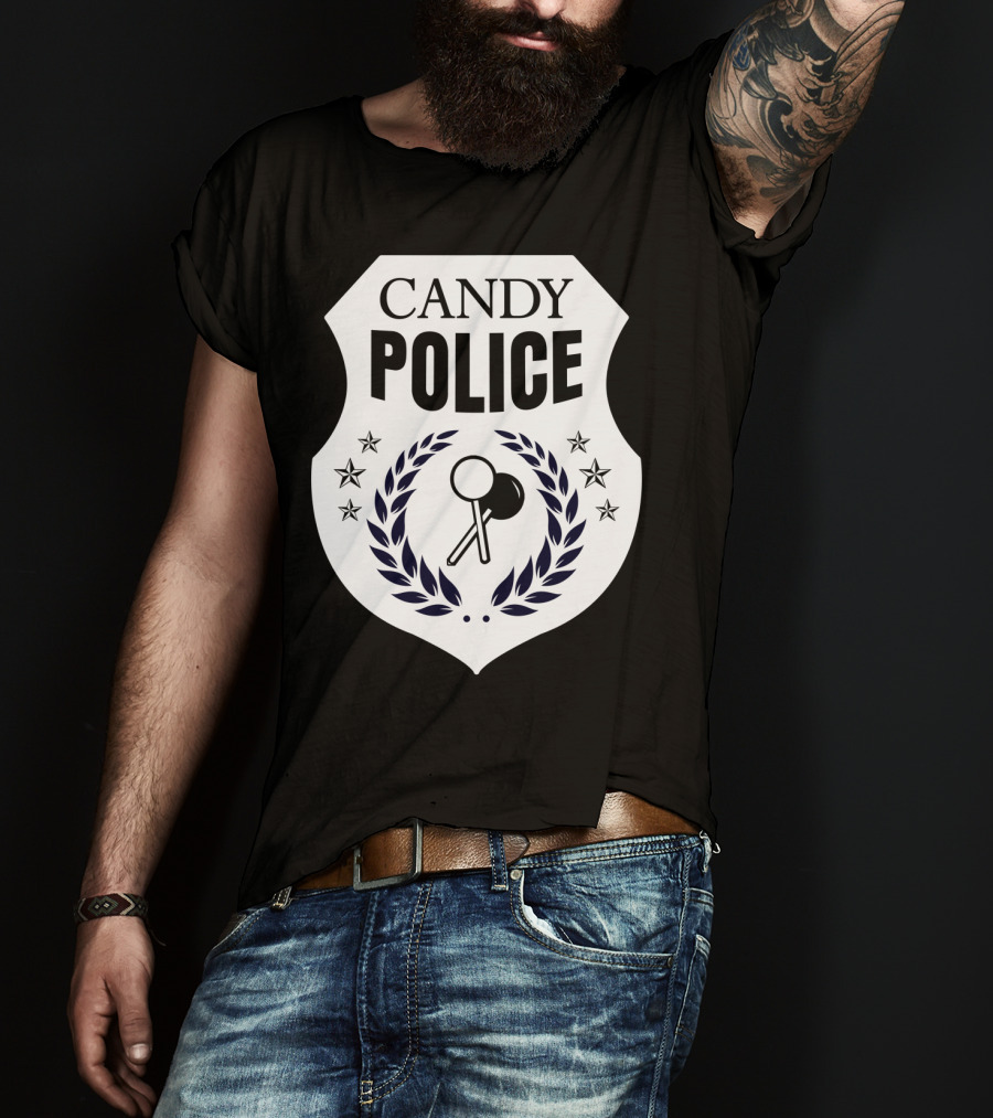 Candy Police Badge Funny Halloween Saying Parent Tee28 T-Shirt