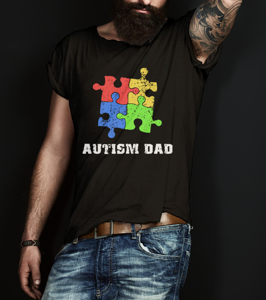 Autism Dad Puzzle Piece Support Educate Love Tee99 T-Shirt