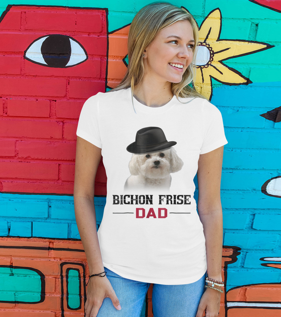 Bichon Frise Dad Puppy Wearing Fedora T-Shirt