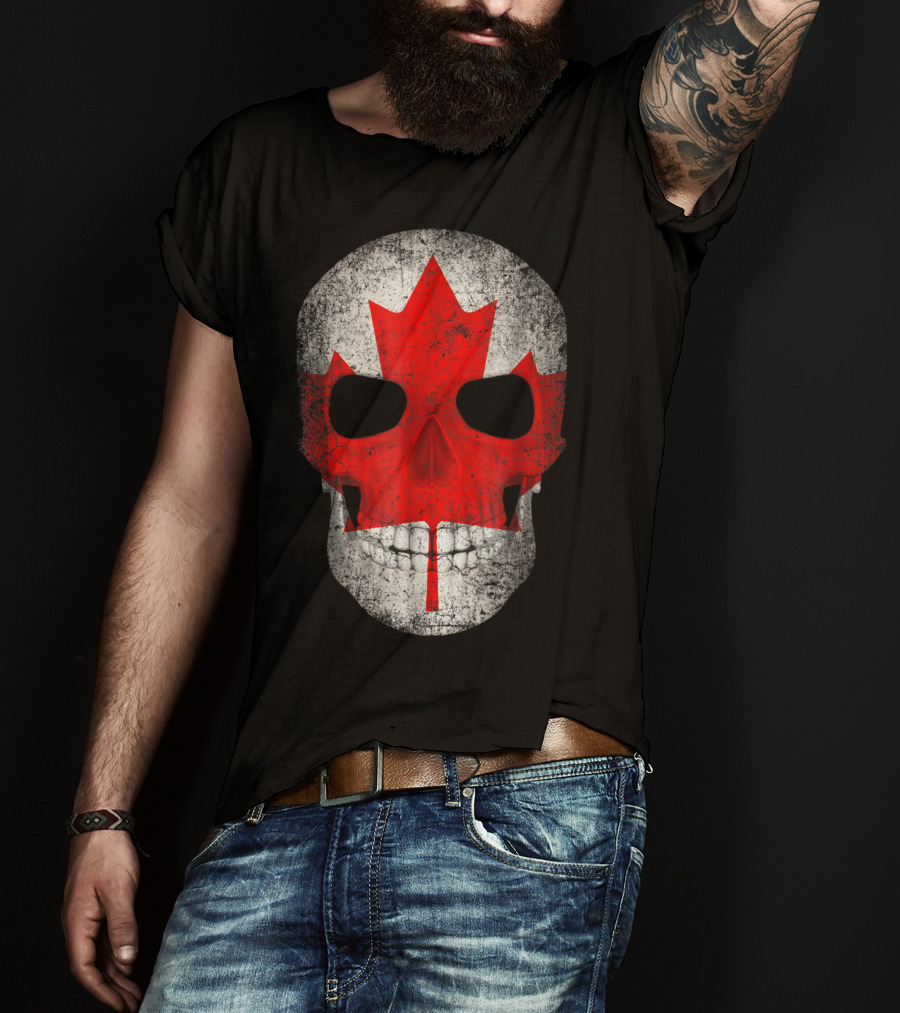 Canada Flag Skull Hockey Dad Canadian Boys T-Shirt