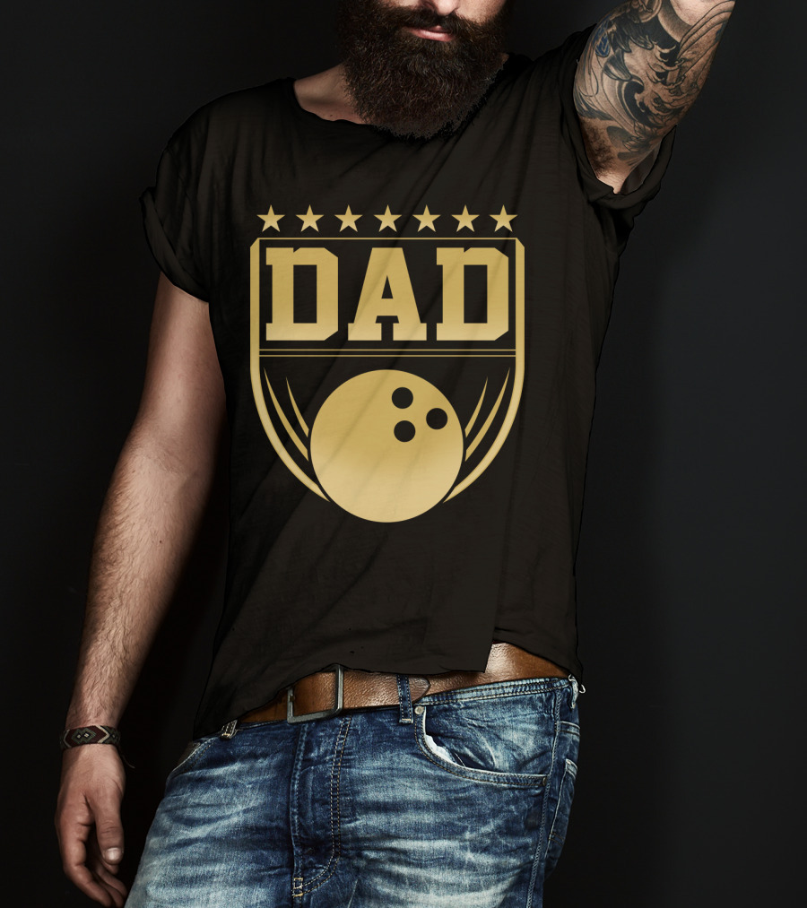Dad Gold Bowling Ball Coach Stars Funny T-Shirt