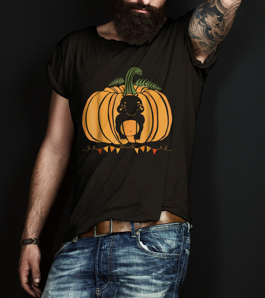 Cute Hippo Halloween Pumpkin Dad Mom81 Festive T-Shirt