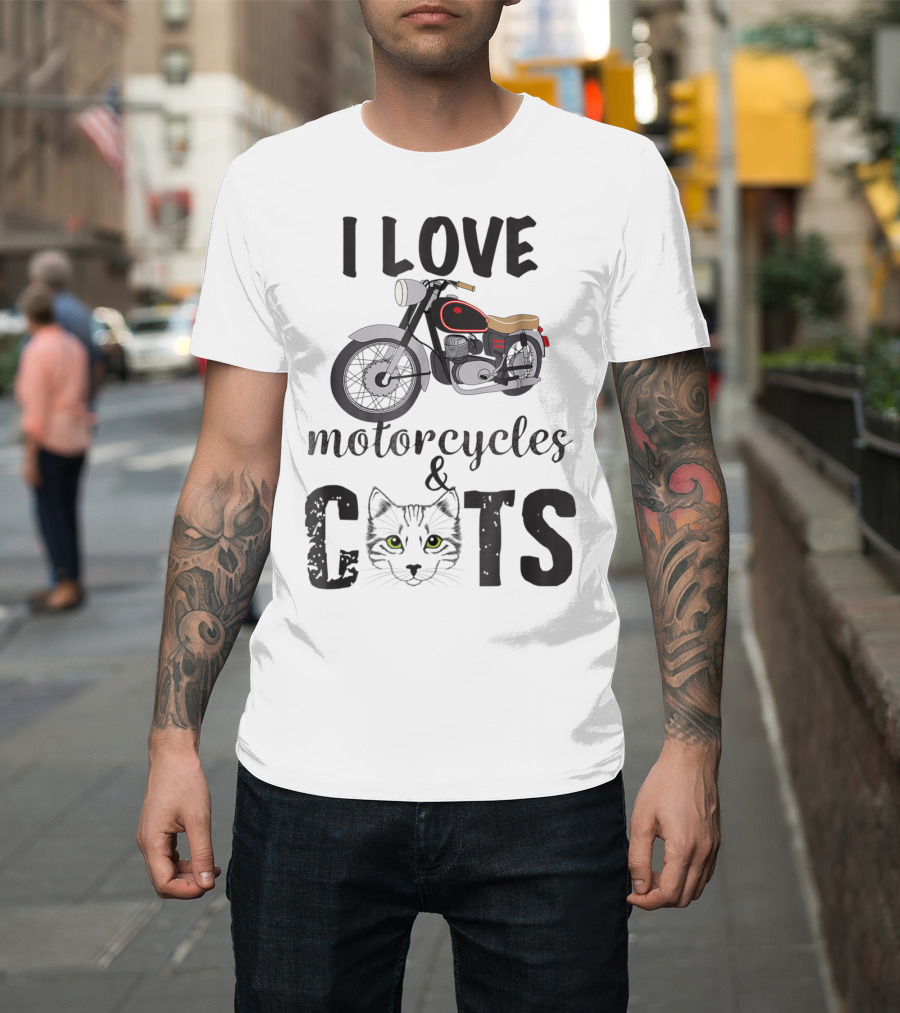I Love Motorcycles And Cats Grandpa T-Shirt