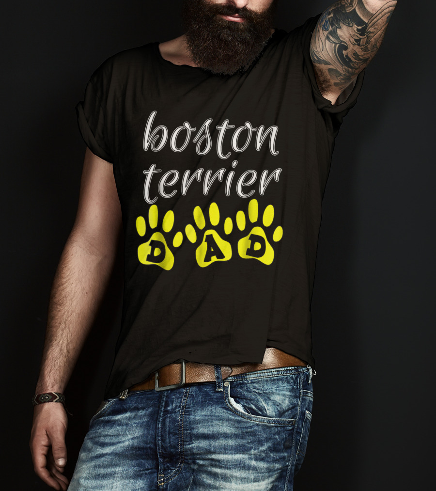 Boston Terrier Dad Fun Paw Print Cute T-Shirt