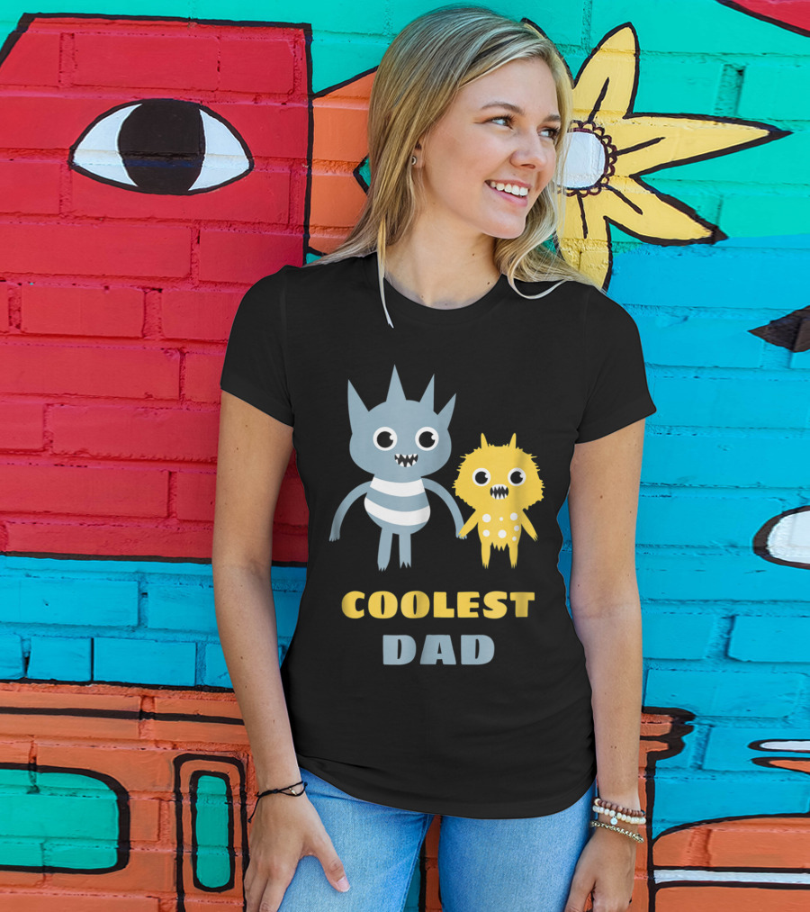Coolest Dad Funny Monster Creatures Holding Hands T-Shirt