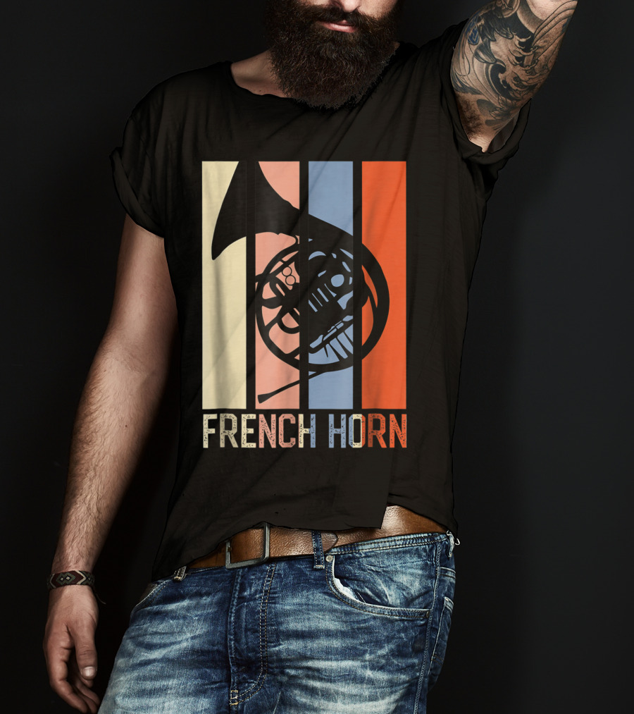 French Horn Dad Marching Band High School Strip Style Retro Music 22 T-Shirt