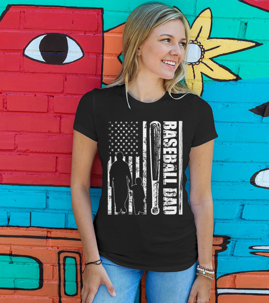 BASEBALL DAD American Flag Bat Father's Day T-Shirt