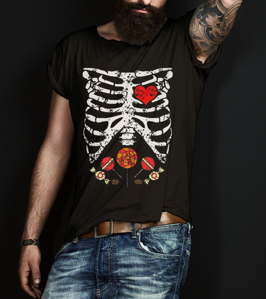 Candy Skeleton Heart And Bones Halloween Funny Kids Dad78 T-Shirt
