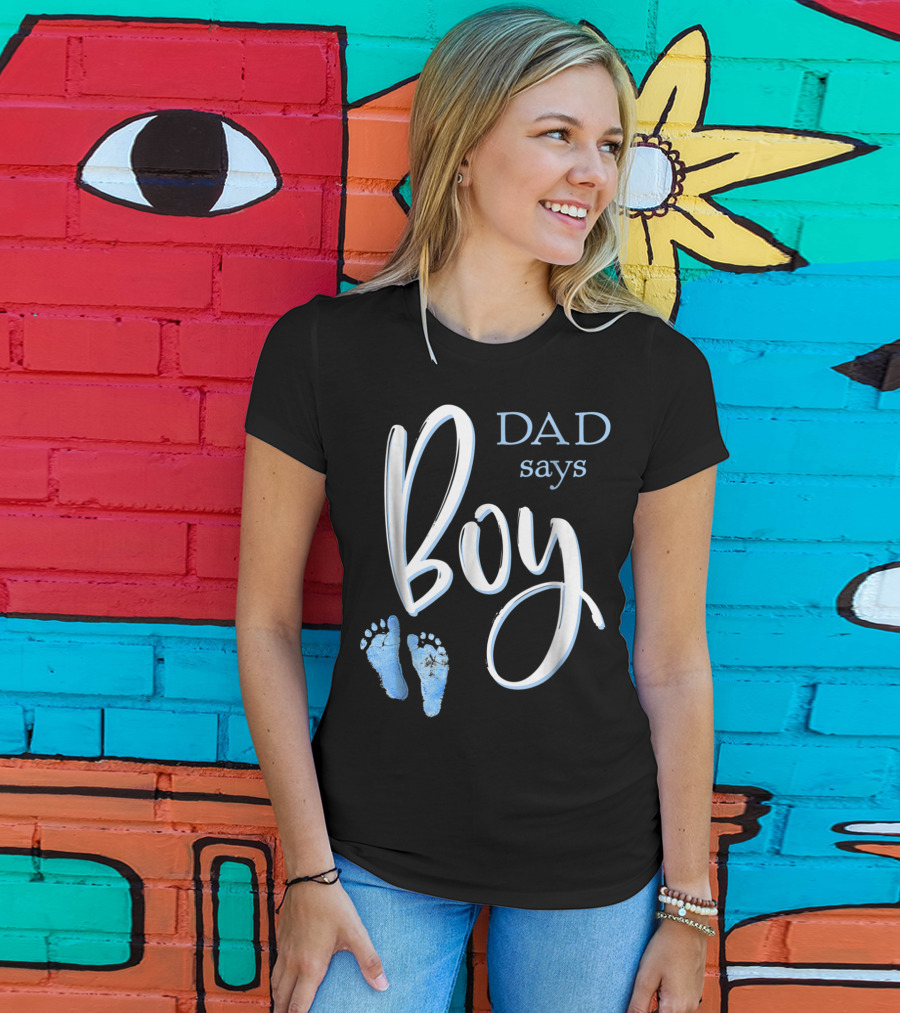 Dad Says Boy Baby Shower Gender Reveal Footprints T-Shirt
