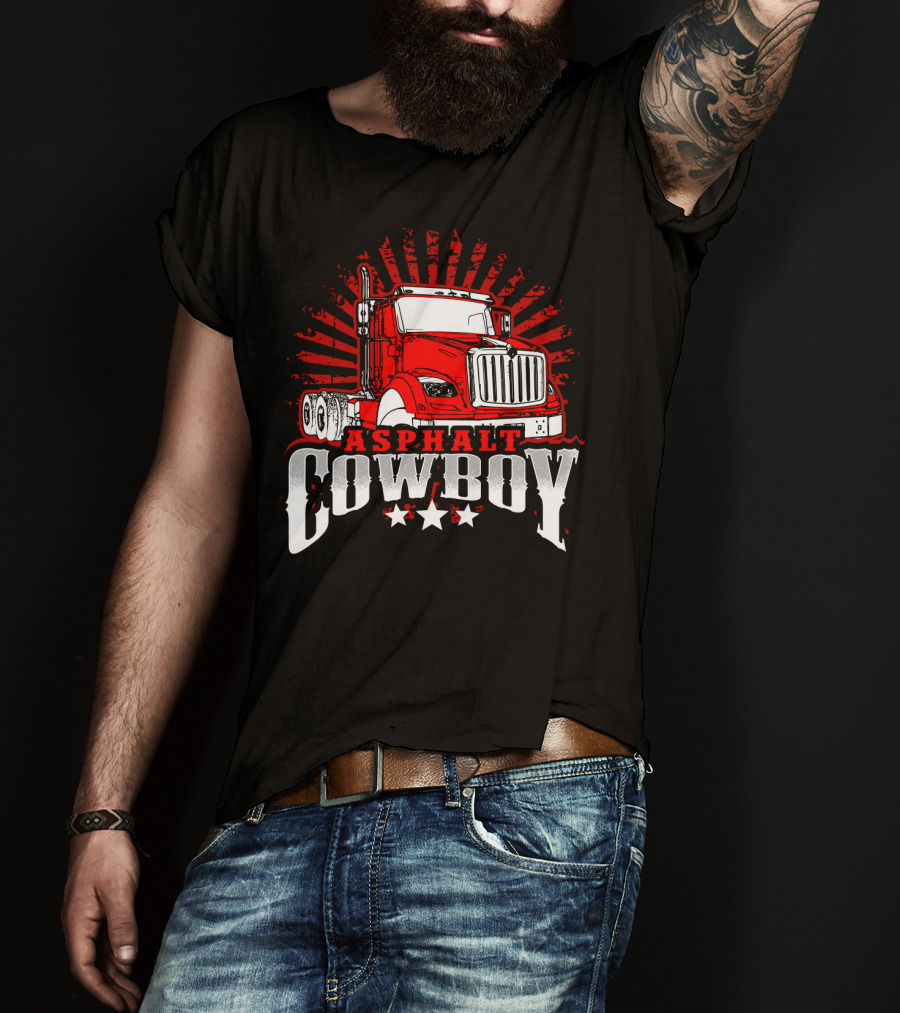 Asphalt Cowboy Red Truck Driver Dad Humor T-Shirt