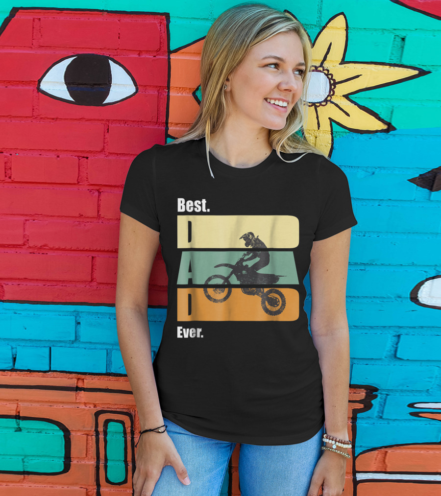 Best Motocross Dad Ever Funny For Fathers Retro Motorcycle Rider T-Shirt