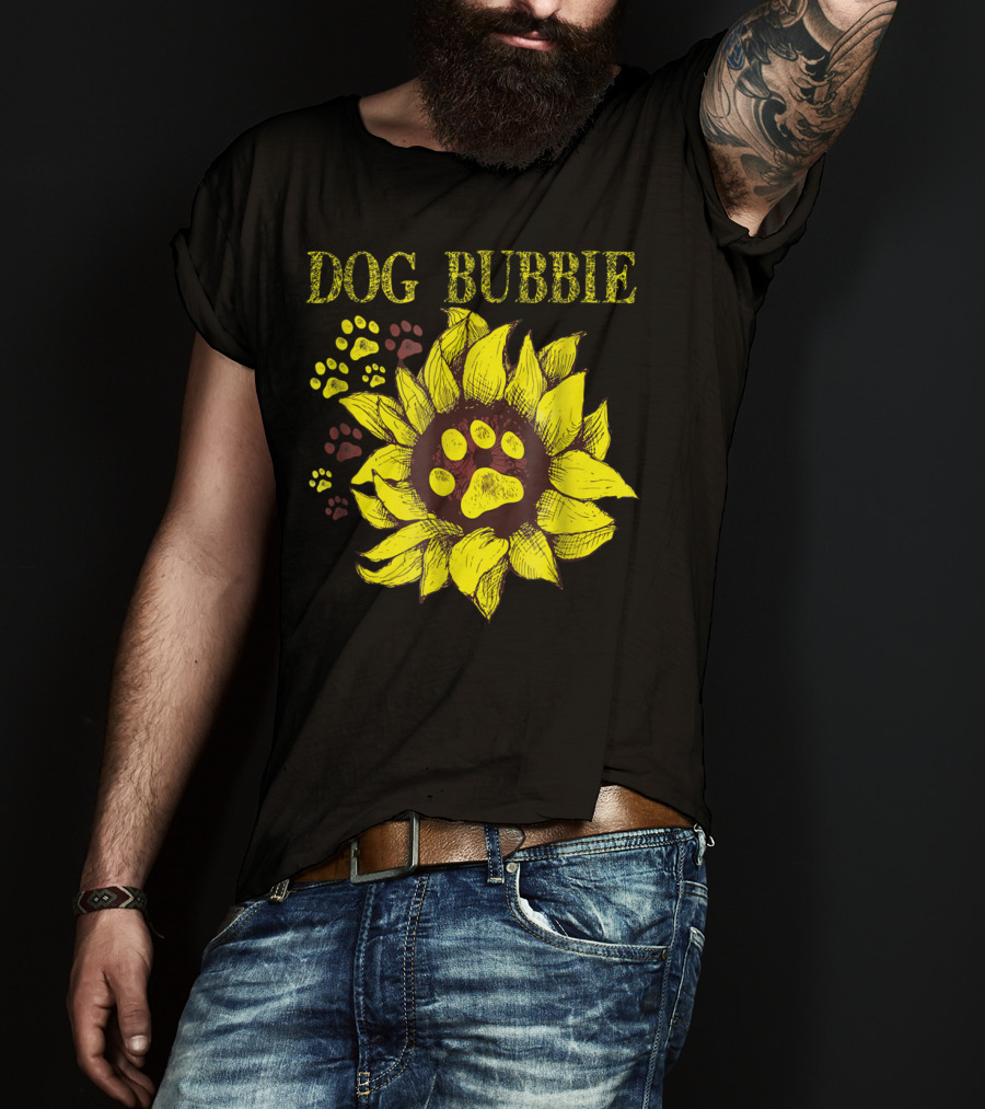 Dog Bubbie Sunflower And Paw Prints T-Shirt