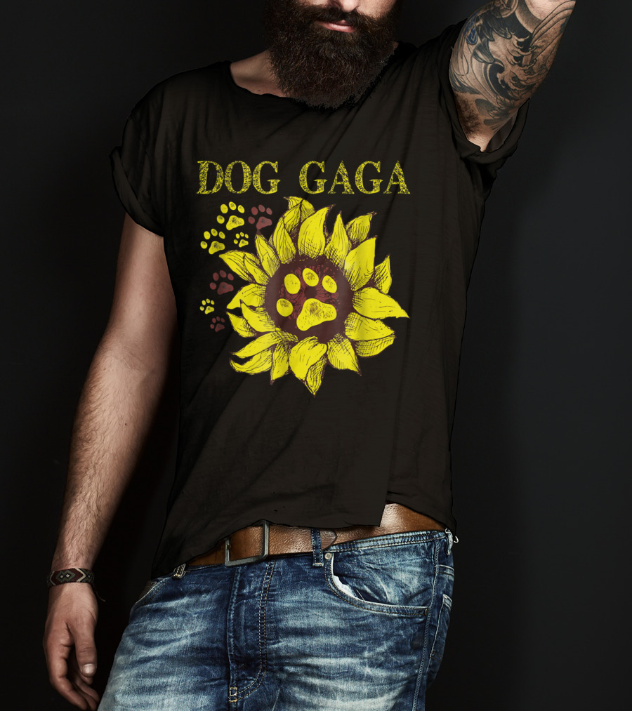 Dog Gaga Sunflower Paw Prints T-Shirt