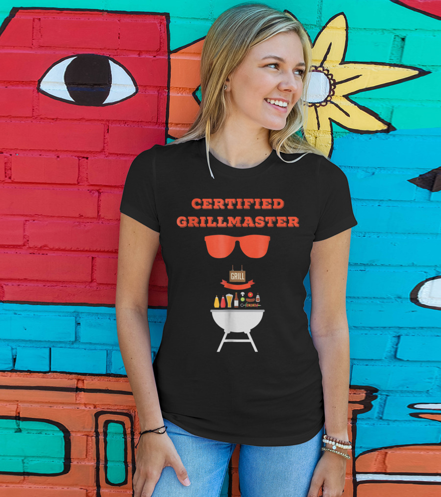 Certified Grillmaster Dad Pun BBQ99 Cooking Fun With Sunglasses And Grill T-Shirt