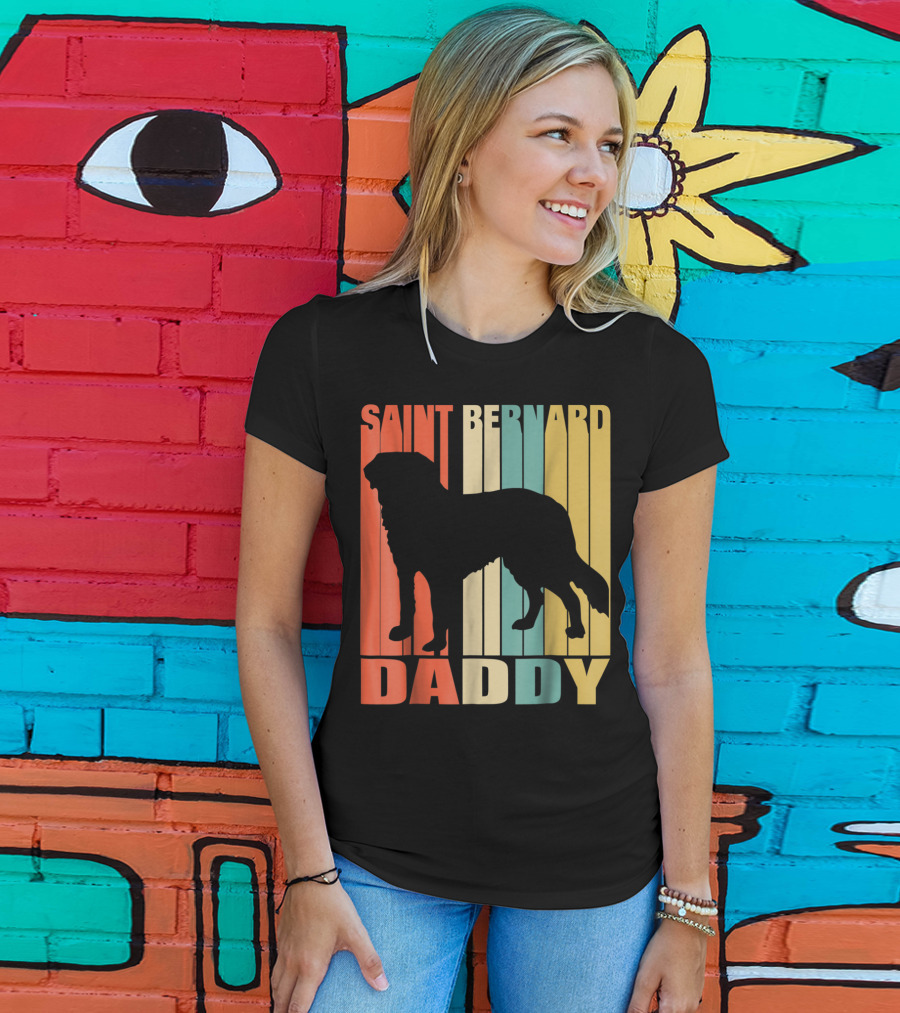 Saint Bernard Daddy Vintage Love Dog87 Retro Stripes T-Shirt