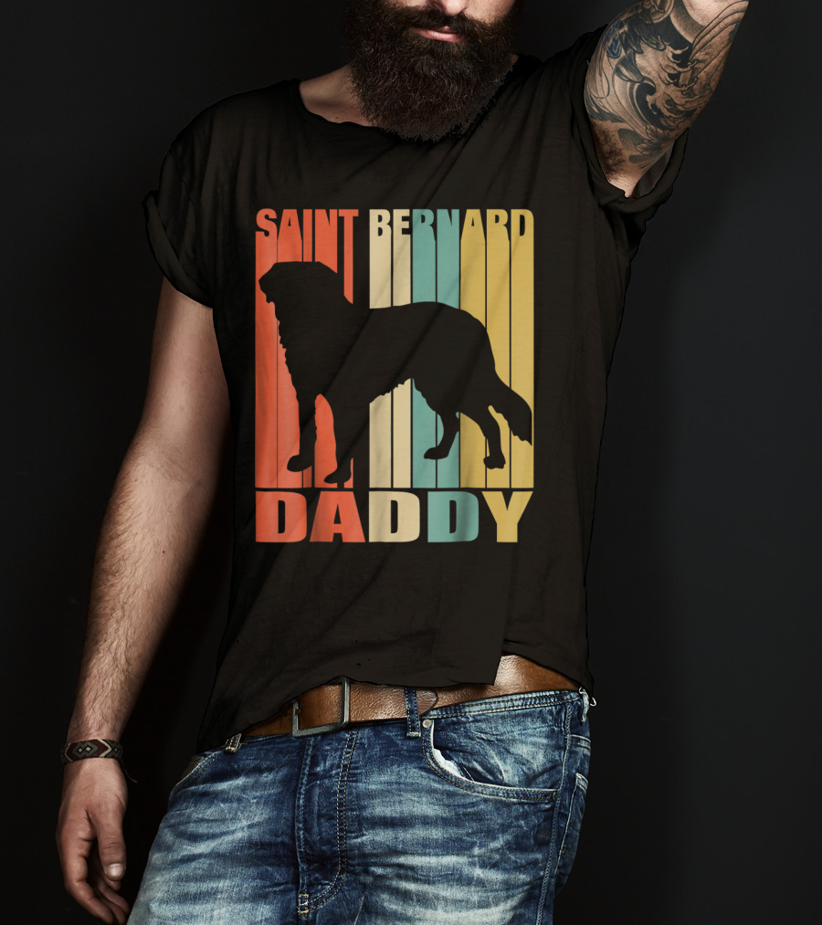 Saint Bernard Daddy Vintage Love Dog87 Retro Stripes T-Shirt