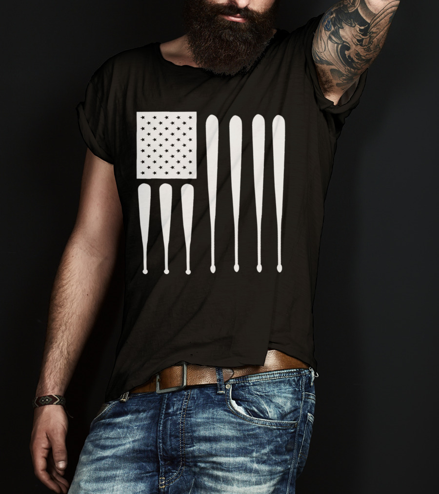 American Flag USA Baseball Bat Dad T-Shirt