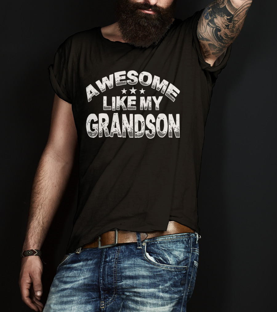 Awesome Like My Grandson From Mom Dad98 Retro Style White Text With Stars T-Shirt