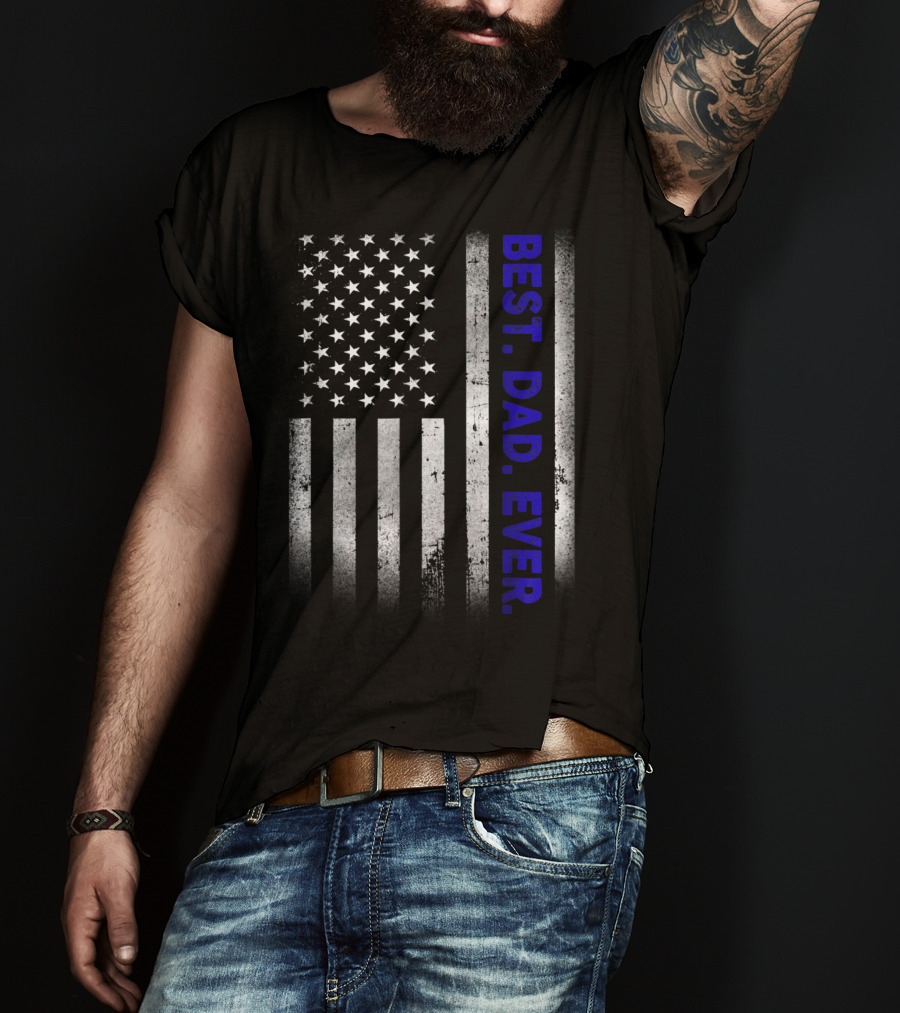 Best Dad Ever American Flag Thin Blue Line Police 14 T-Shirt