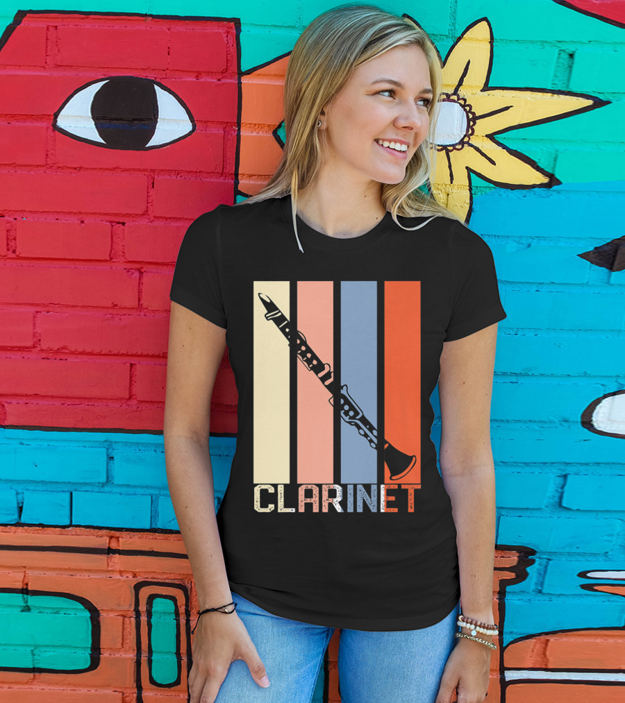 Clarinet Marching Band Dad High School Retro Instrument Stripes T-Shirt