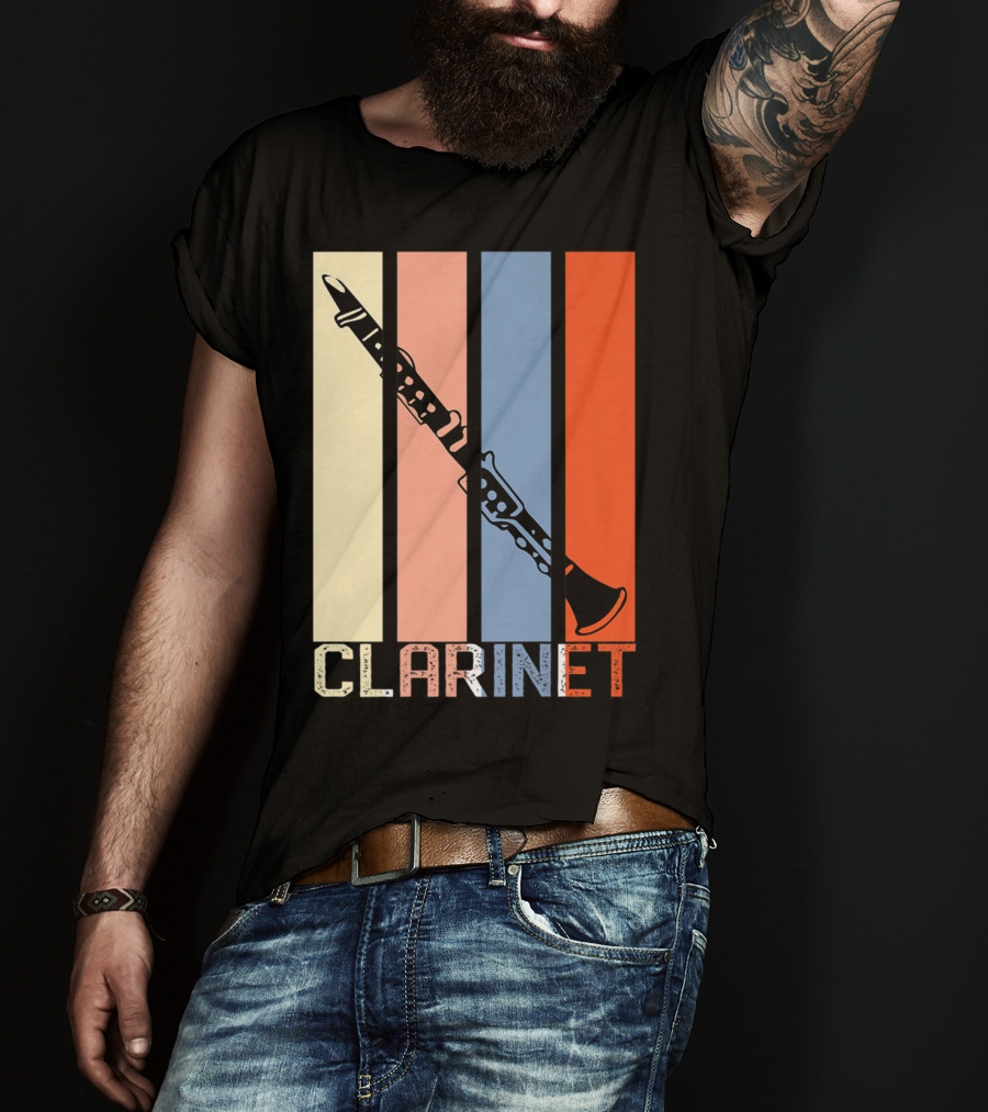 Clarinet Marching Band Dad High School Retro Instrument Stripes T-Shirt