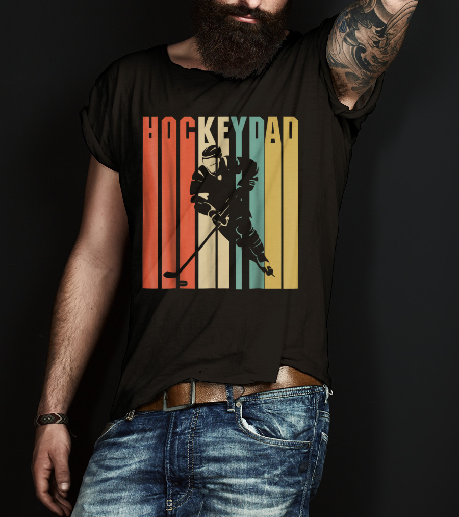 Classic Vintage Hockey Dad Player Silhouette Retro Stripes T-Shirt