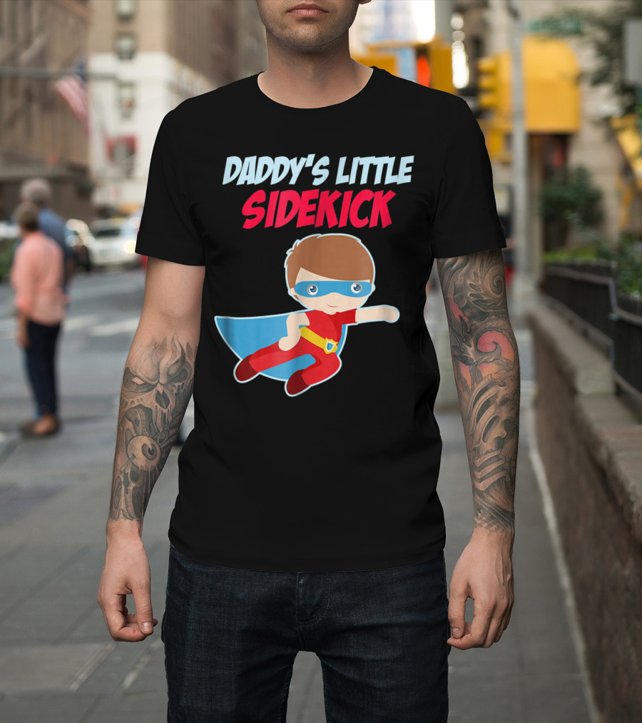 DADDYS LITTLE SIDEKICK Boys Cute Kid Dad Superhero Cape T-Shirt