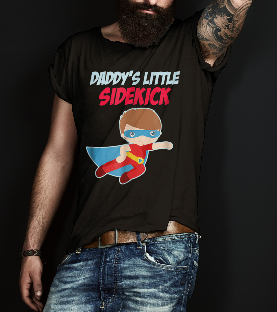 DADDYS LITTLE SIDEKICK Boys Cute Kid Dad Superhero Cape T-Shirt