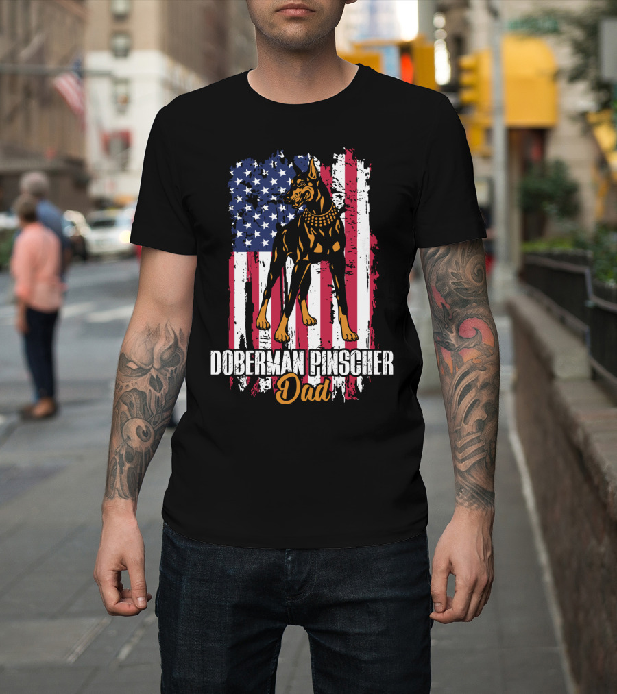 Doberman Pinscher Dad American Flag T-Shirt