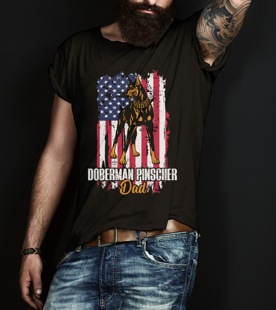 Doberman Pinscher Dad American Flag T-Shirt