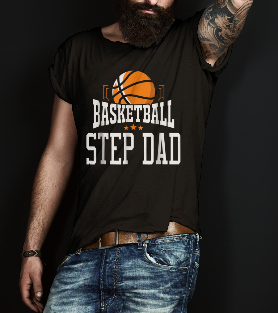 Basketball Step Dad Hoop Sport Basketball Graphic With Stars T-Shirt