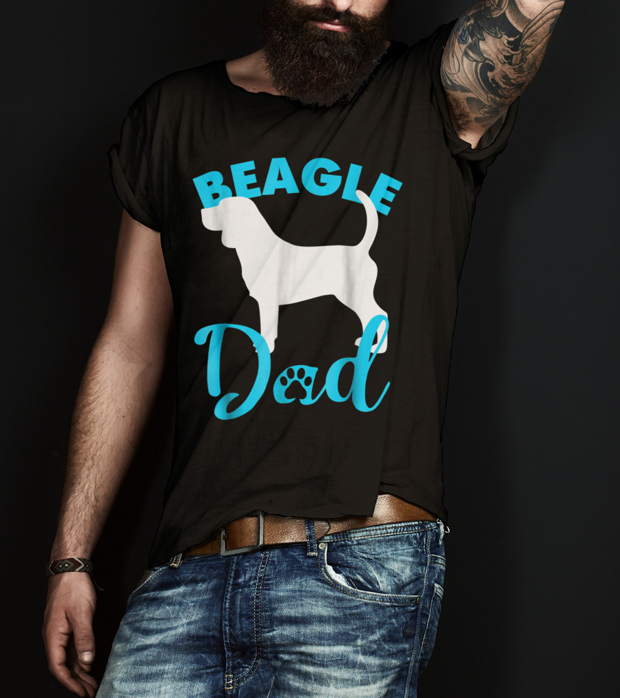 BEAGLE DAD Dog Silhouette Paw Prints T-Shirt