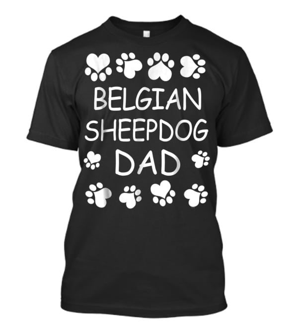 Belgian Sheepdog Dad Paw Print And Heart T-Shirt