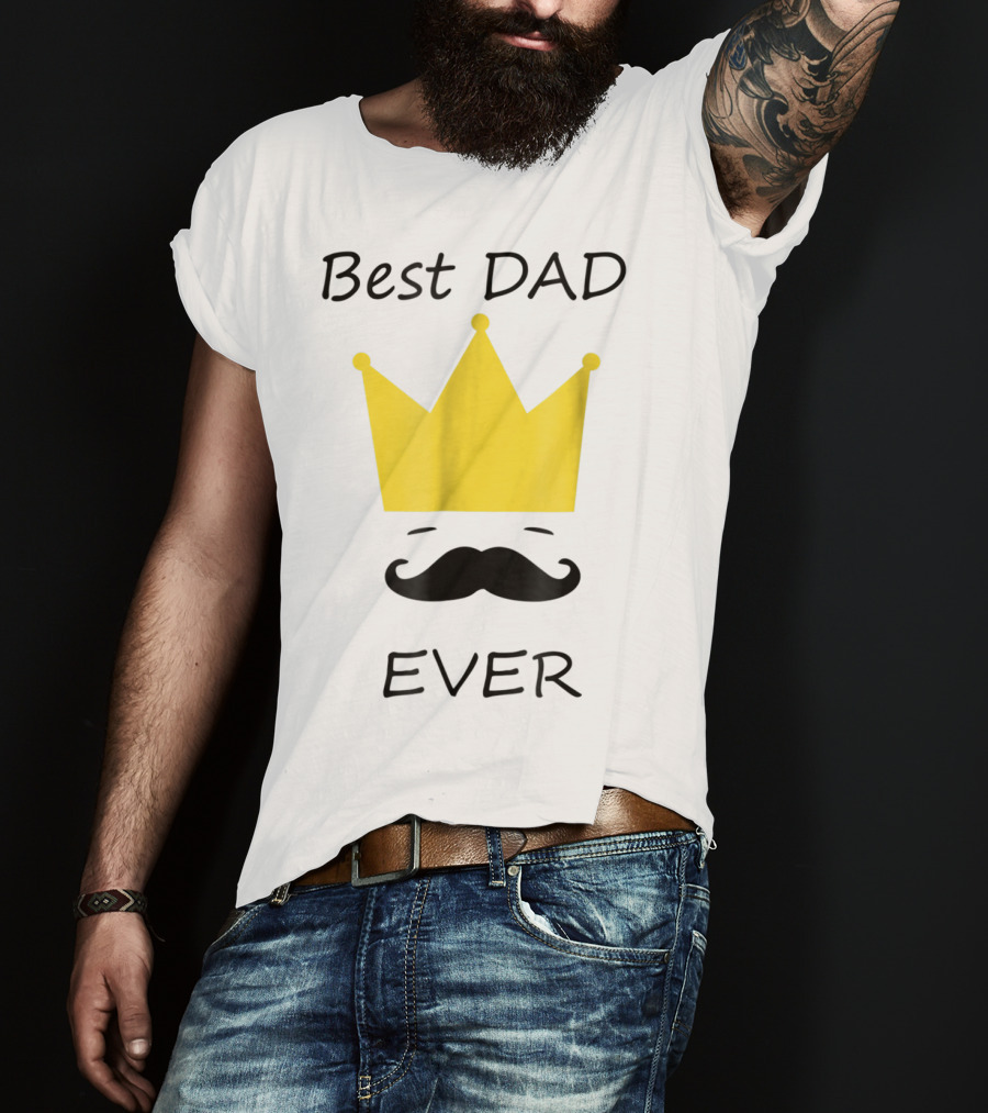 Best Dad Ever Yellow Crown Mustache T-Shirt