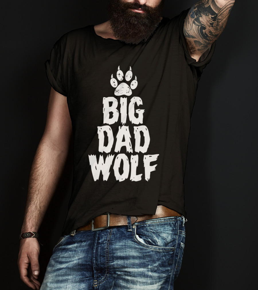 Big Dad Wolf Paw Distressed White Novelty T-Shirt