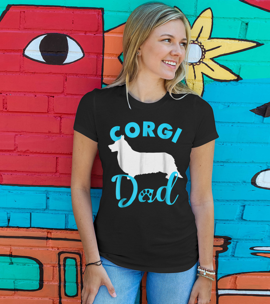 Corgi Dad With Silhouette And Paw Print Accents T-Shirt