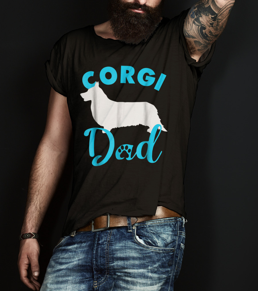 Corgi Dad With Silhouette And Paw Print Accents T-Shirt
