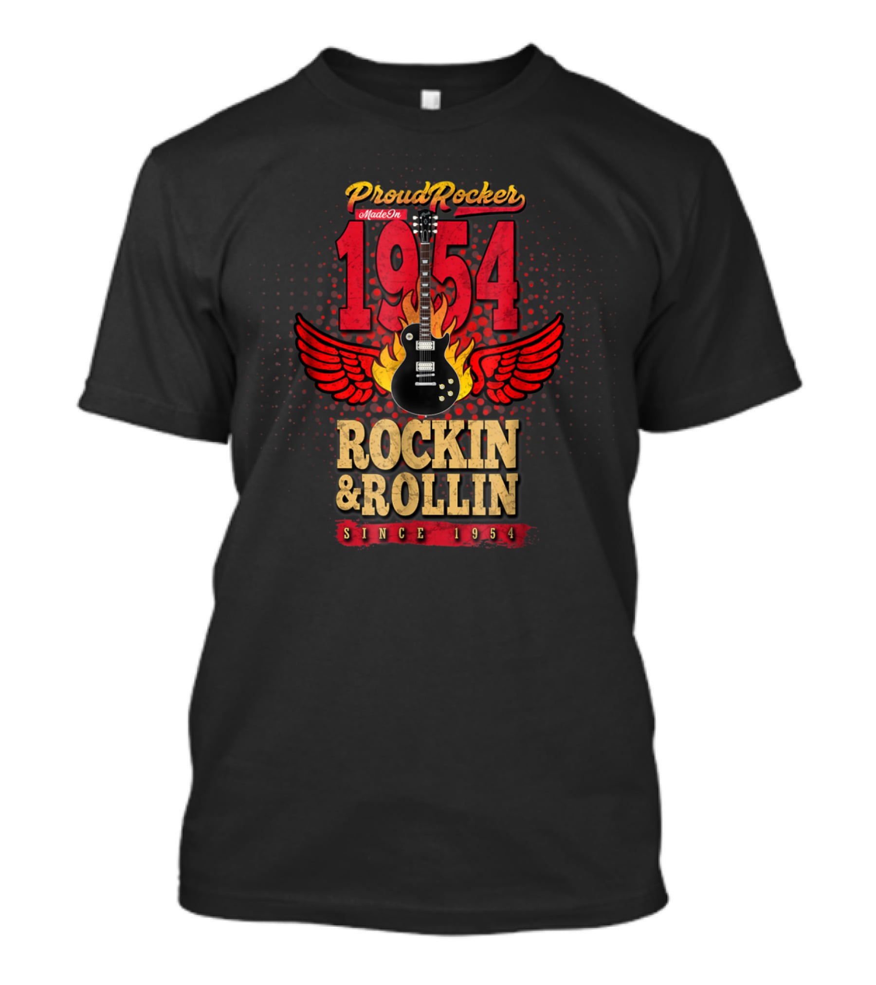 Proud Rocker Made In 1954 Rockin And Rollin Flaming Wing Guitar Since 1954 T-Shirt