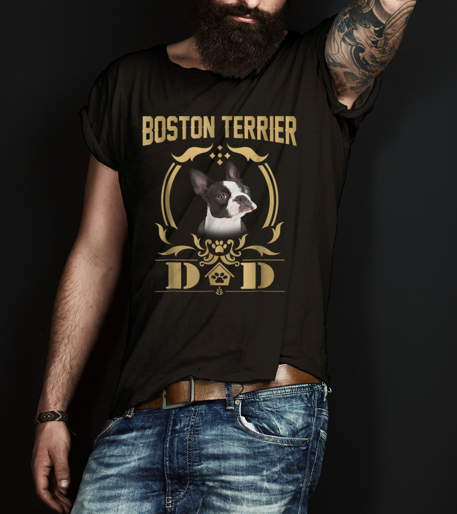 Boston Terrier Dad Pet Lover Gold T-Shirt
