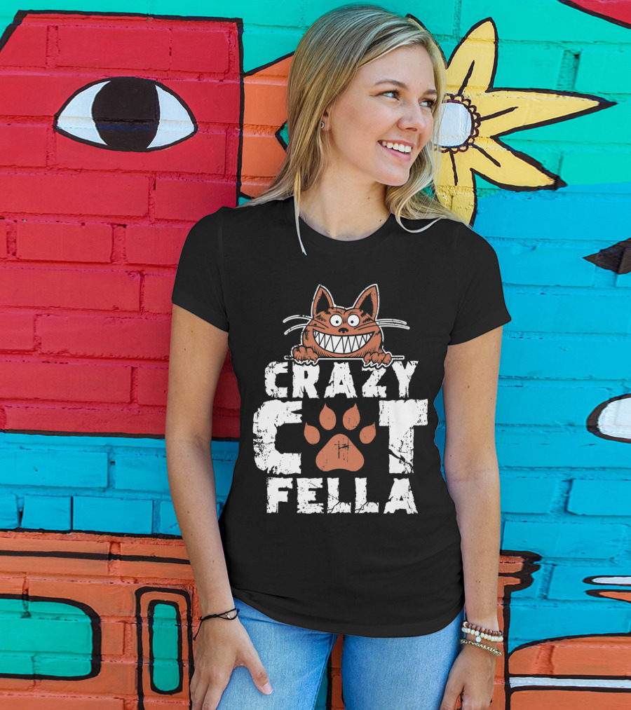 Crazy Cat Fella Funny Cat Lover Dad Pet Cheshire Grin T-Shirt