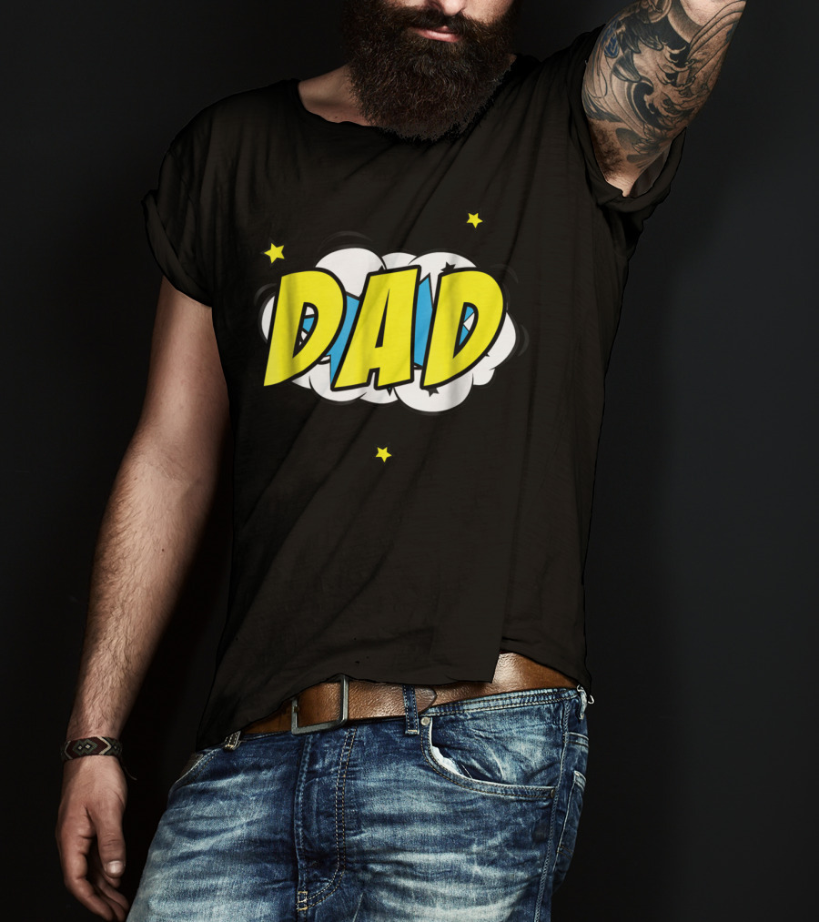 Dad Comic Book Style Action Burst With Stars T-Shirt