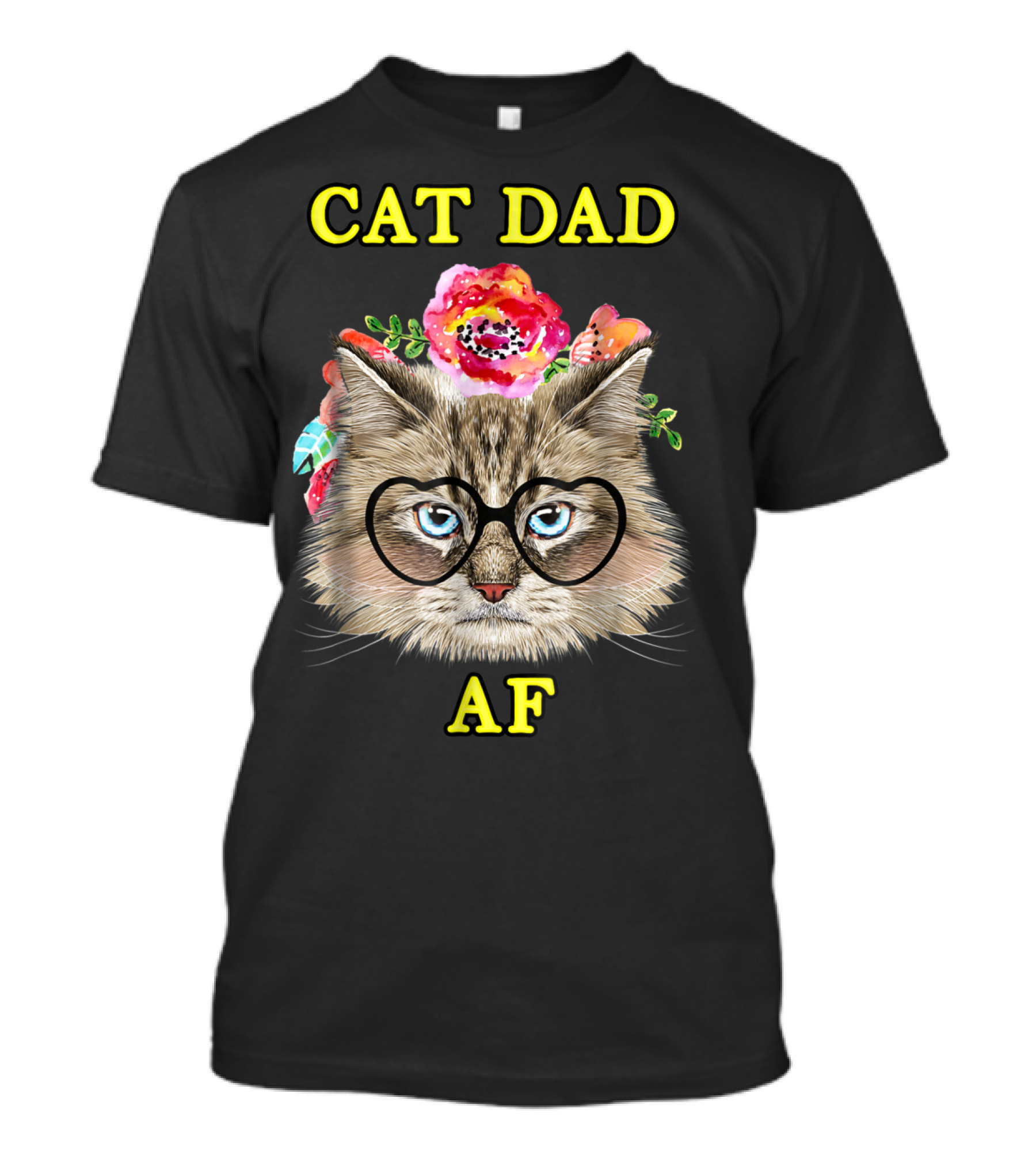 Funny Cat Dad AF With Floral Bouquet And Glasses T-Shirt