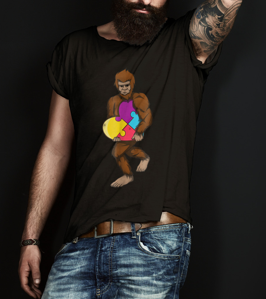 Bigfoot Autism Awareness Puzzle Heart T-Shirt